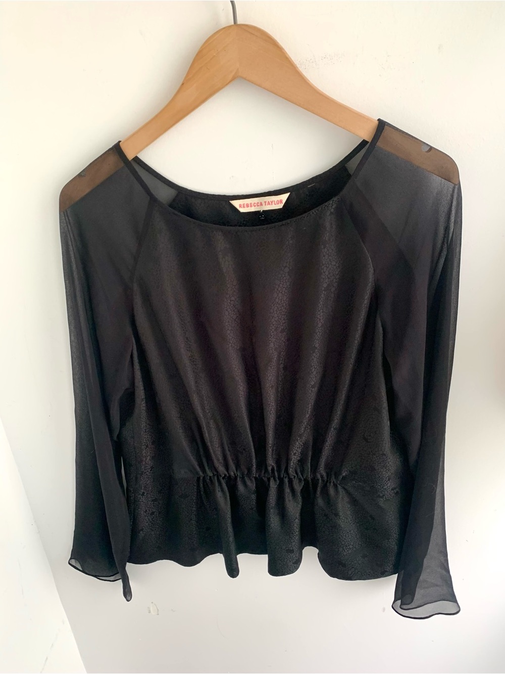 Rebecca Taylor Black Sheer Long-Sleeve Peplum Blouse